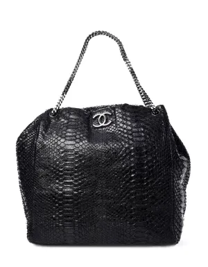 Chanel Black Python CC Accordion Large Chain Tote Bag