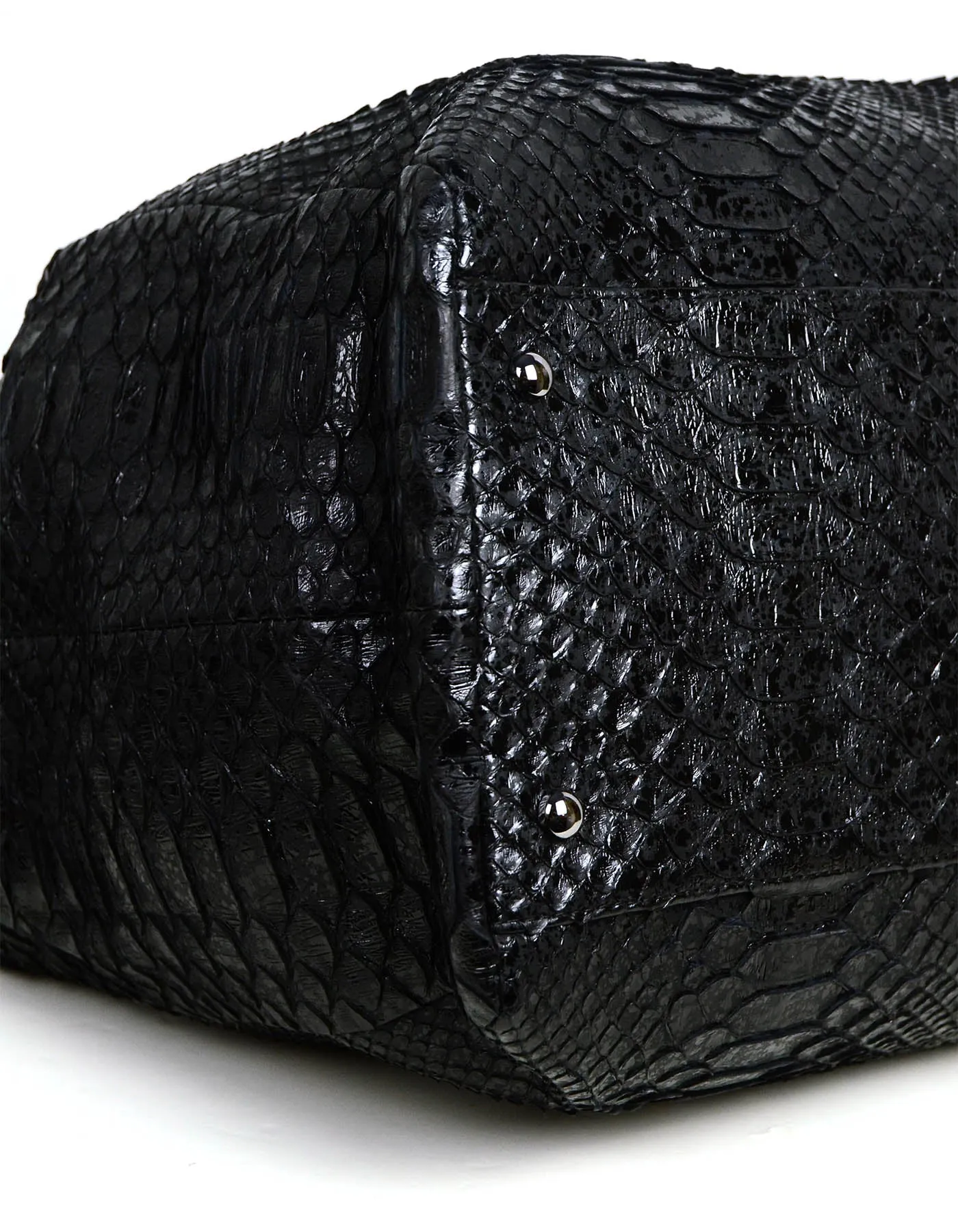 Chanel Black Python CC Accordion Large Chain Tote Bag