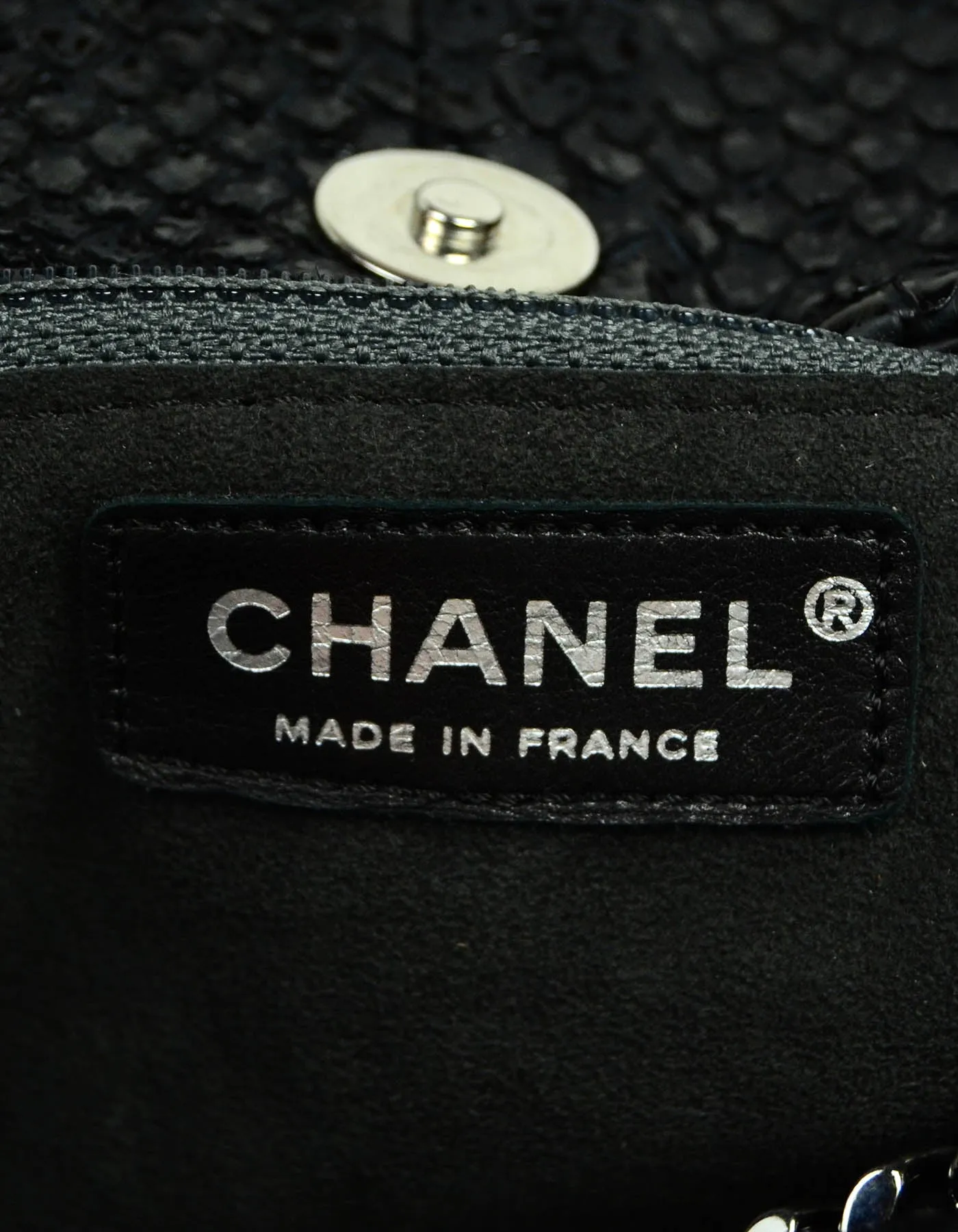 Chanel Black Python CC Accordion Large Chain Tote Bag