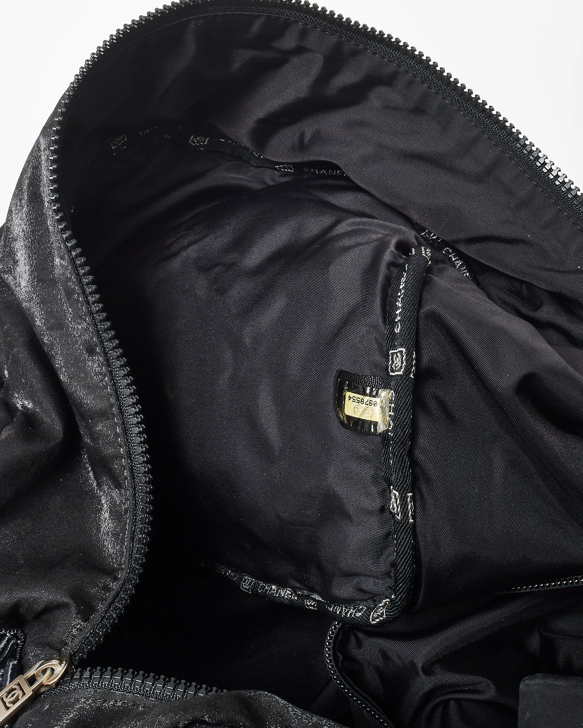Chanel Black Shimmer Nylon Pocket Logo Duffle Bag