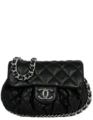 Chanel Black Washed Lambskin Quilted Mini Chain Around Flap Bag