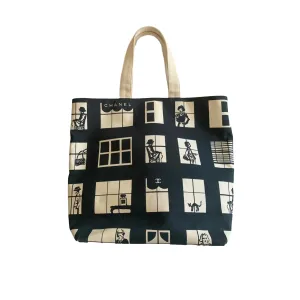 Chanel Black Window Canvas Tote
