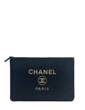 Chanel Navy/Gold Glitter Large Deauville Pouch Bag