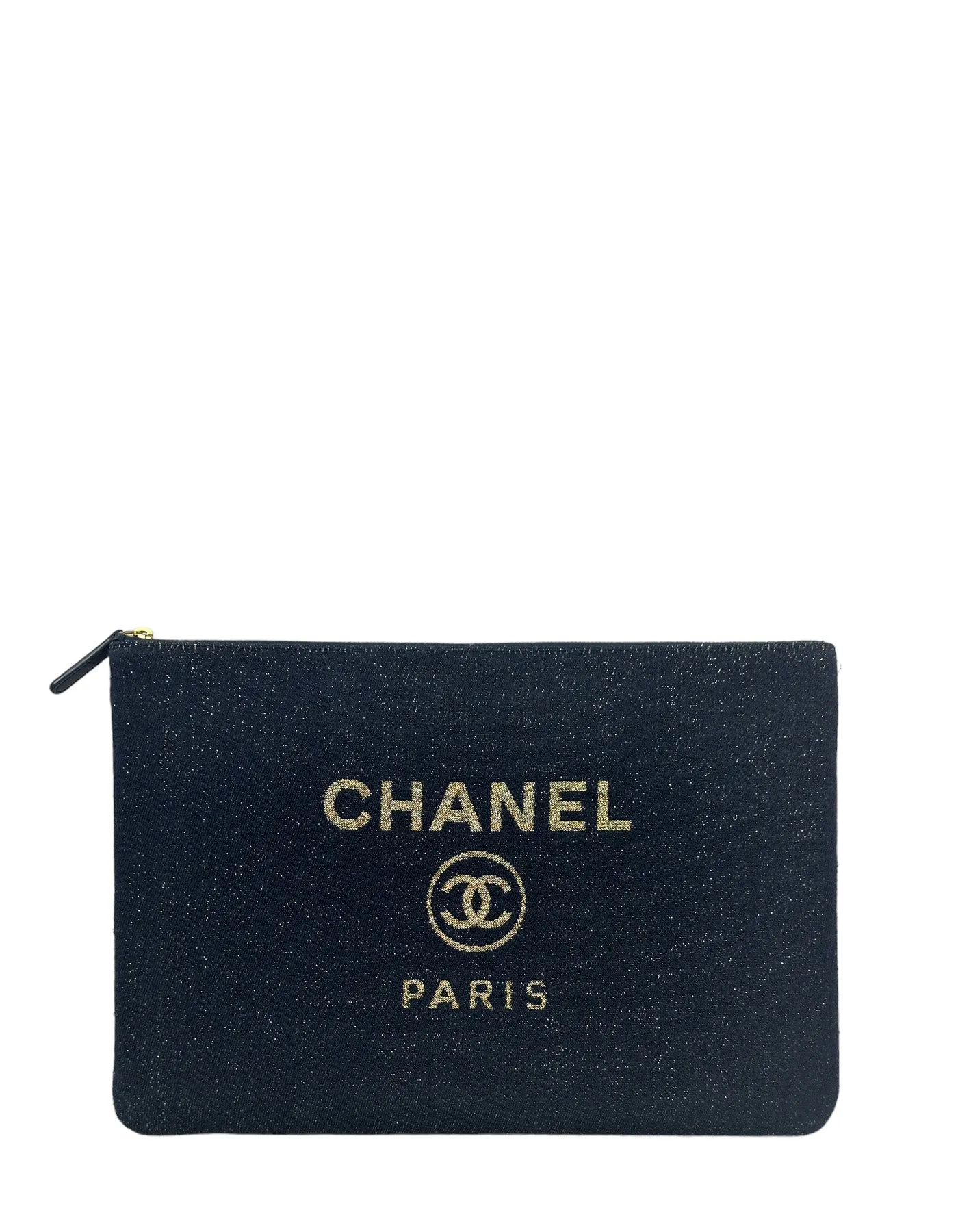 Chanel Navy/Gold Glitter Large Deauville Pouch Bag