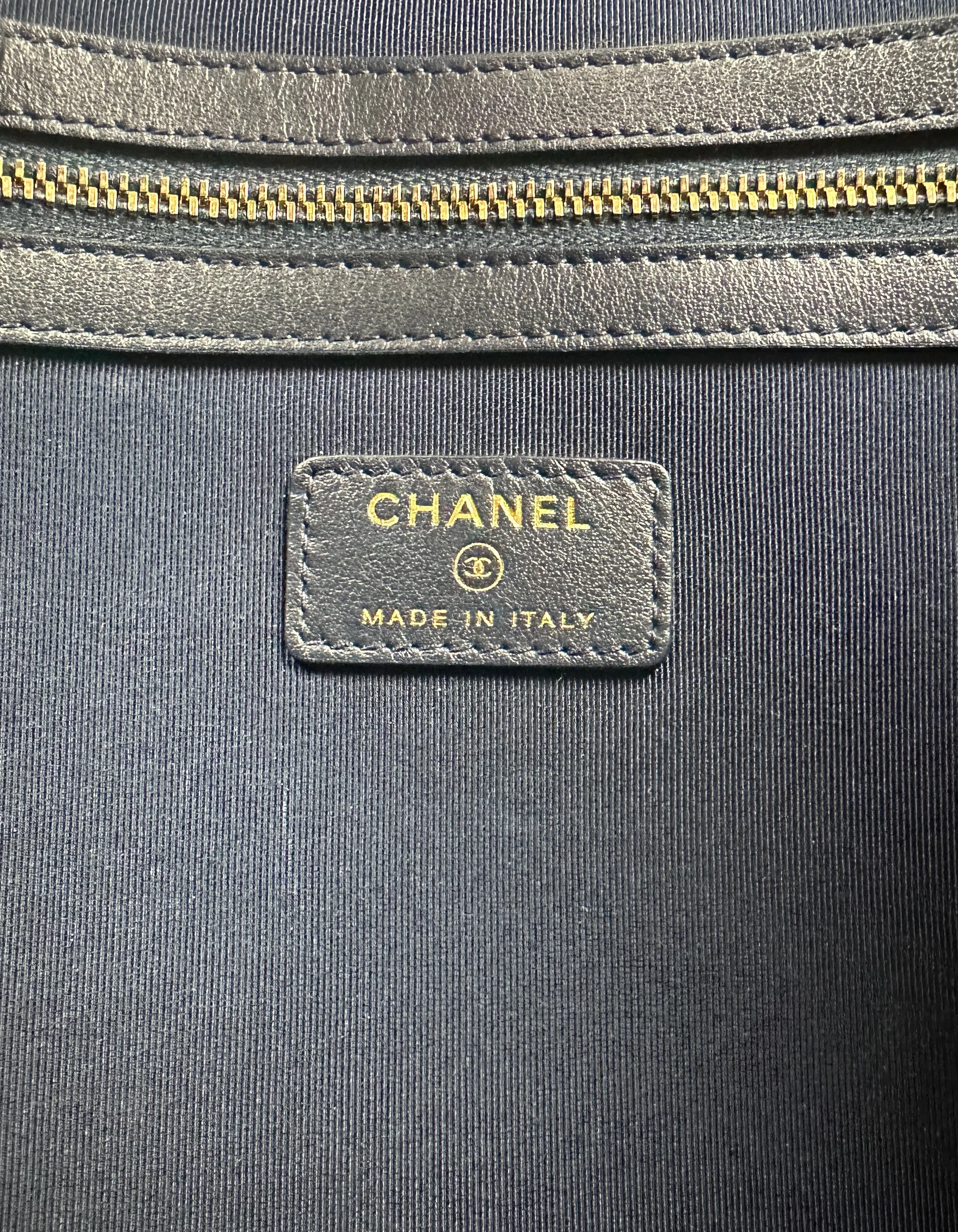 Chanel Navy/Gold Glitter Large Deauville Pouch Bag