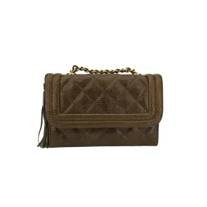 Chanel Olive Lizard Quilted Chain Bag