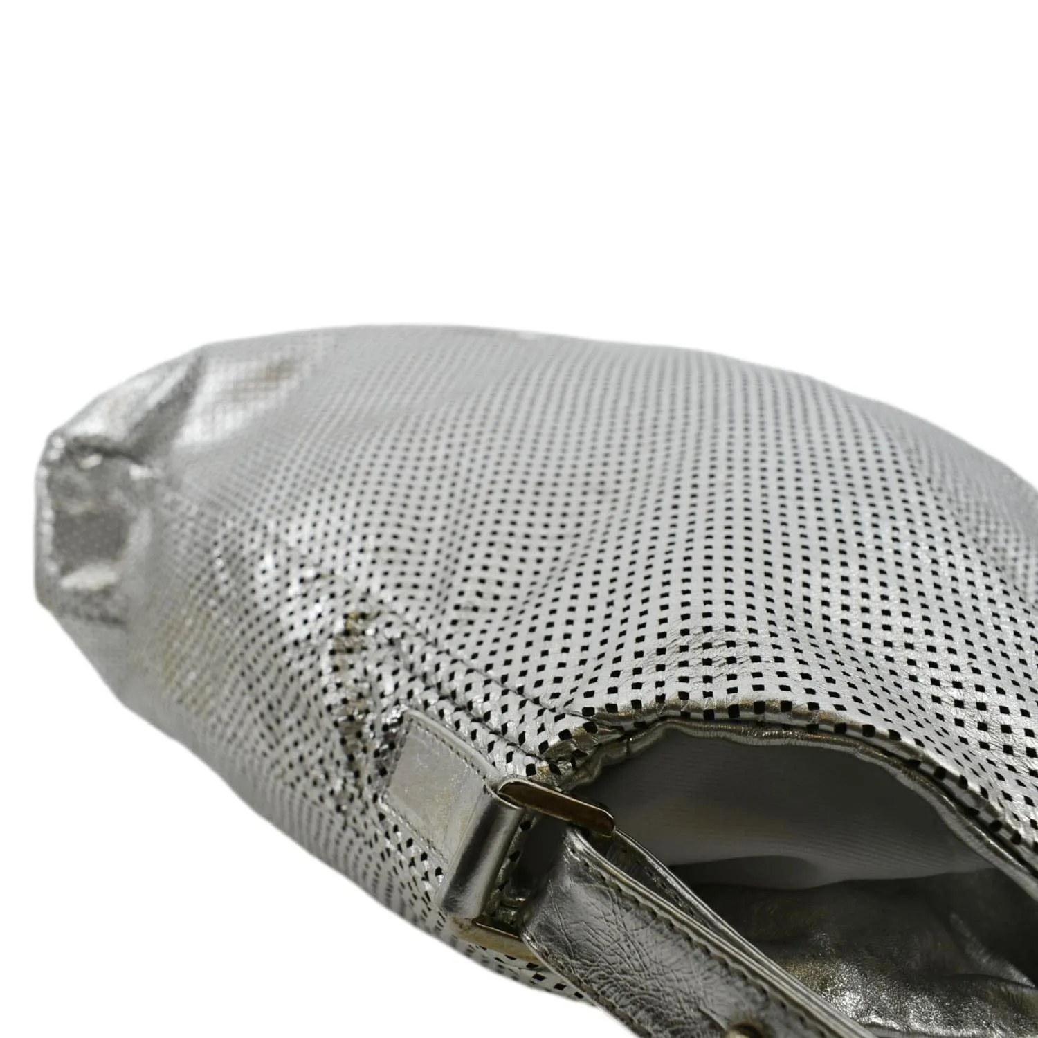 CHANEL Rodeo Drive Perforated Leather Shoulder Bag Metallic Silver