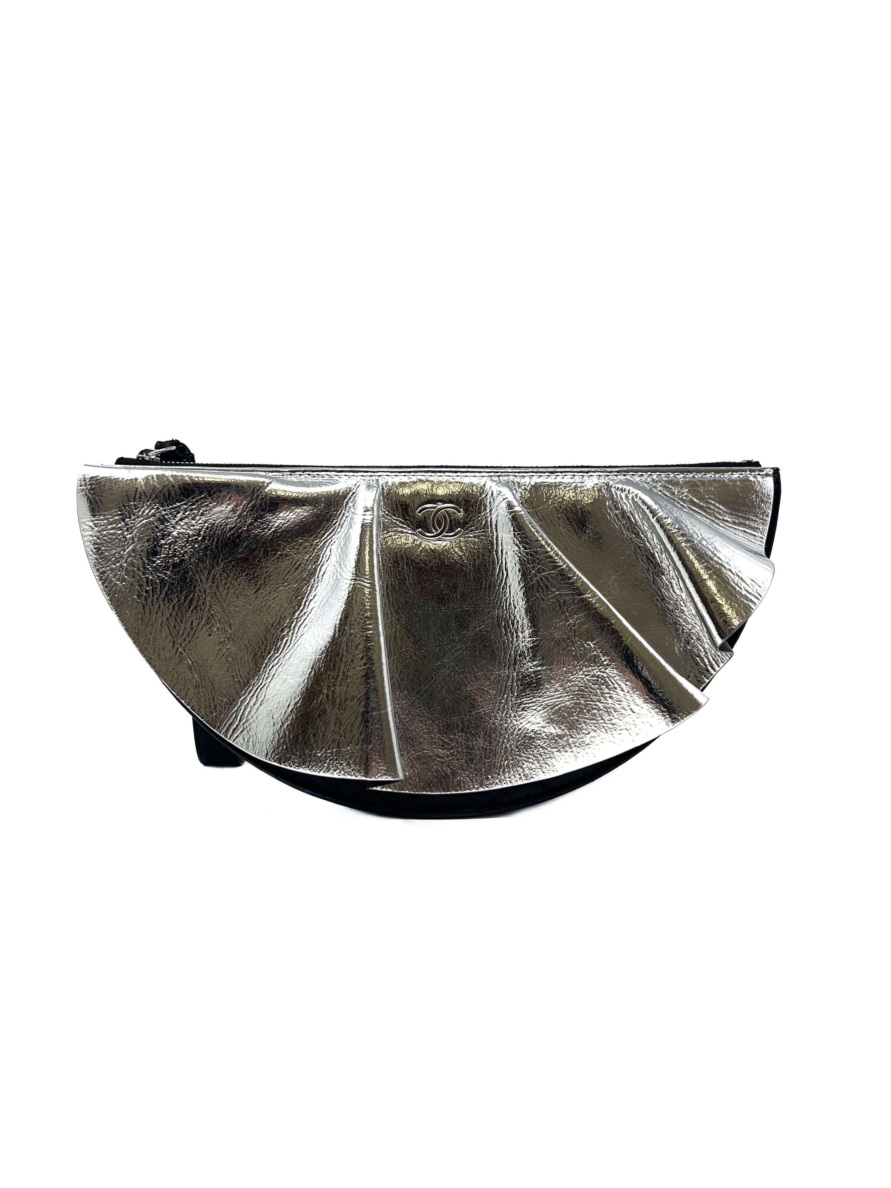 Chanel Silver/Black WB! '20P Metallic Wave Lambskin Clutch