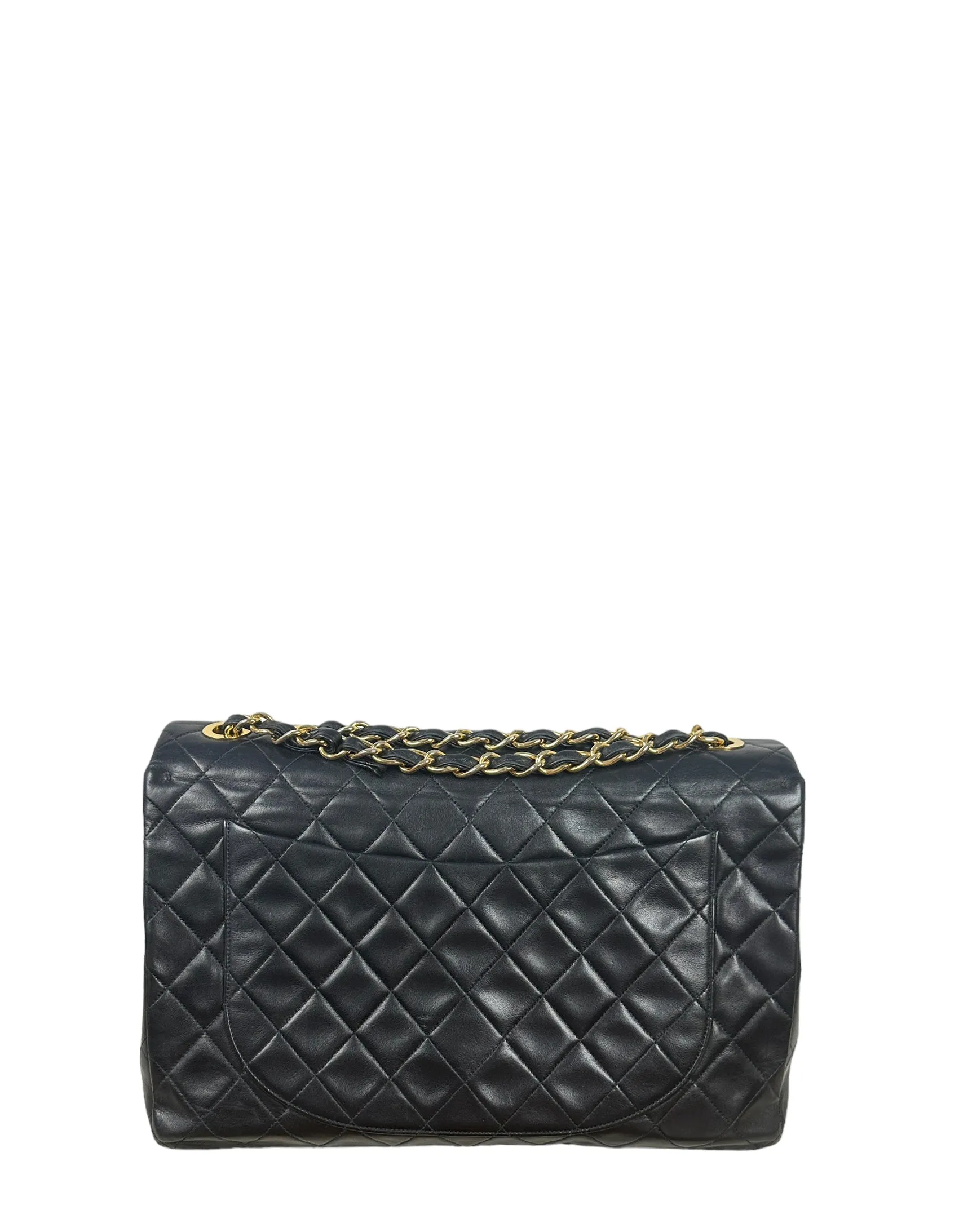 Chanel Vintage 1990s Black Lambskin Leather XL Jumbo Flap Bag