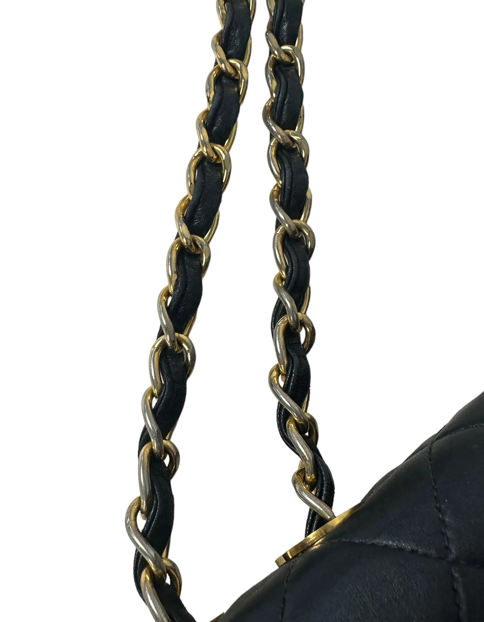 Chanel Vintage 1990s Black Lambskin Leather XL Jumbo Flap Bag