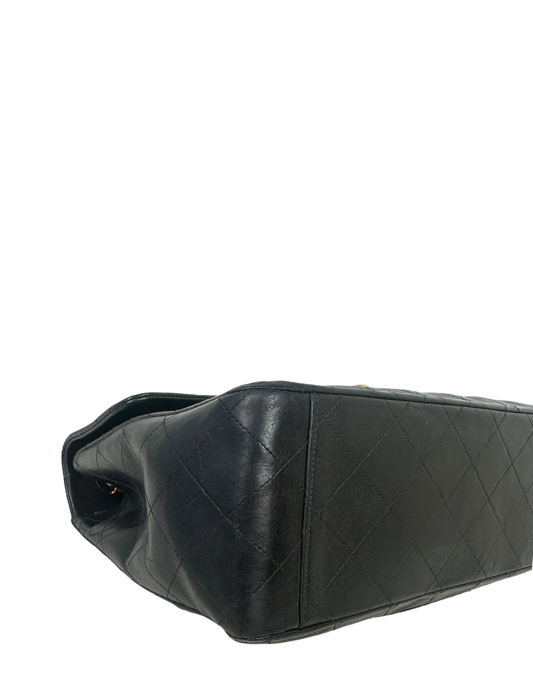 Chanel Vintage 1990s Black Lambskin Leather XL Jumbo Flap Bag