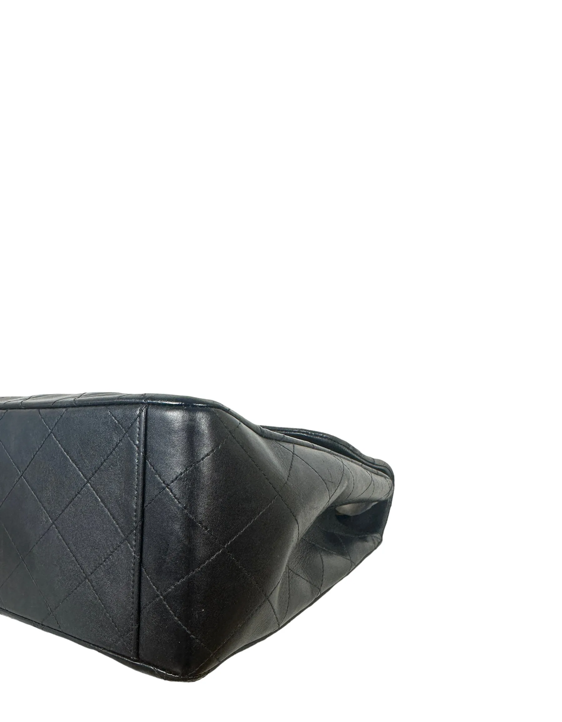 Chanel Vintage 1990s Black Lambskin Leather XL Jumbo Flap Bag