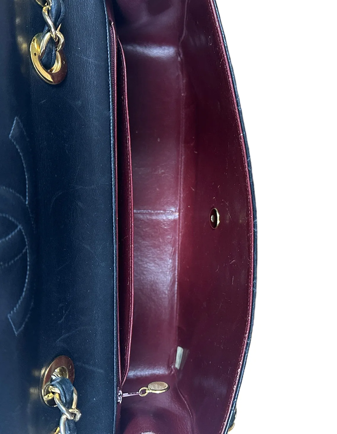 Chanel Vintage 1990s Black Lambskin Leather XL Jumbo Flap Bag