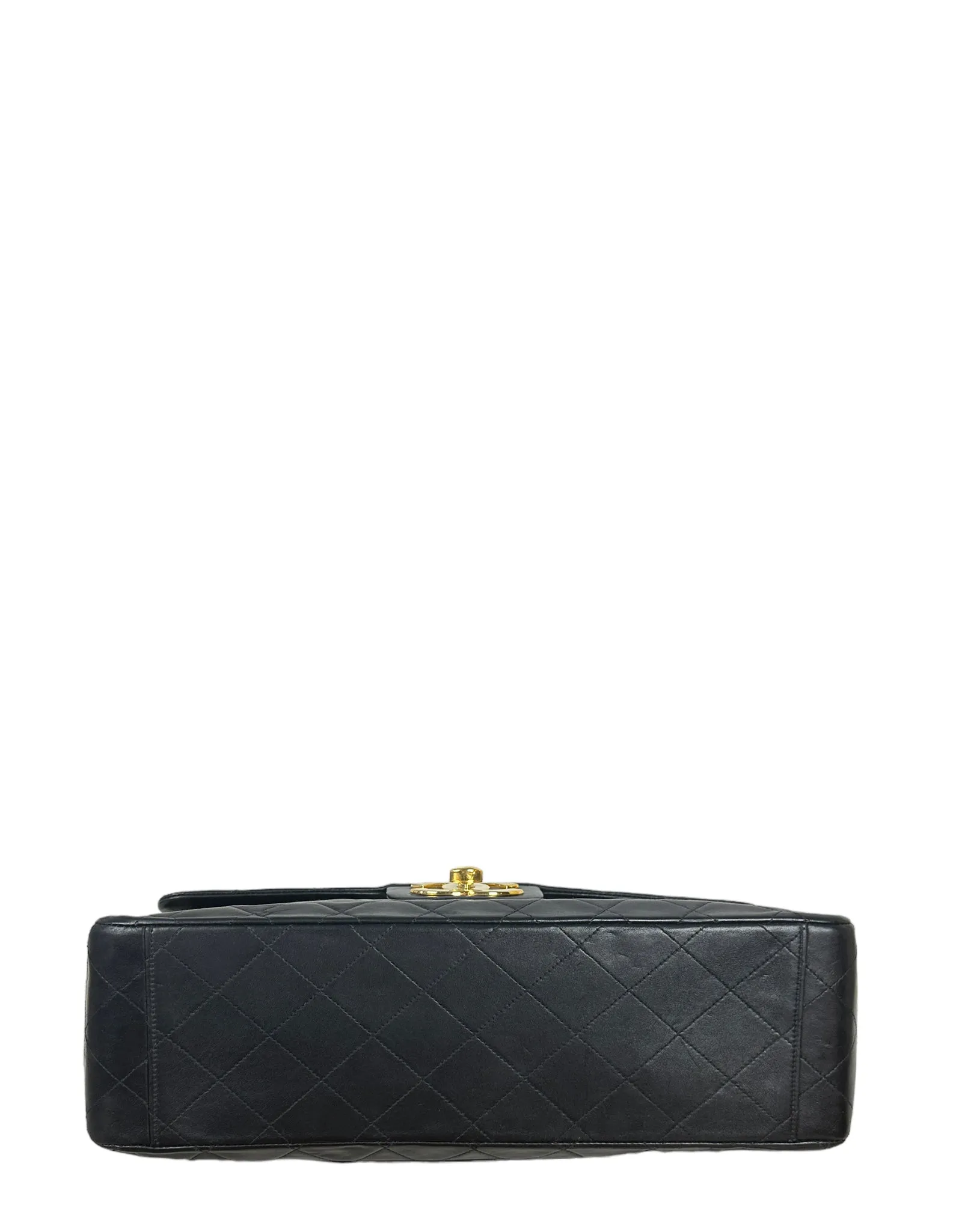 Chanel Vintage 1990s Black Lambskin Leather XL Jumbo Flap Bag