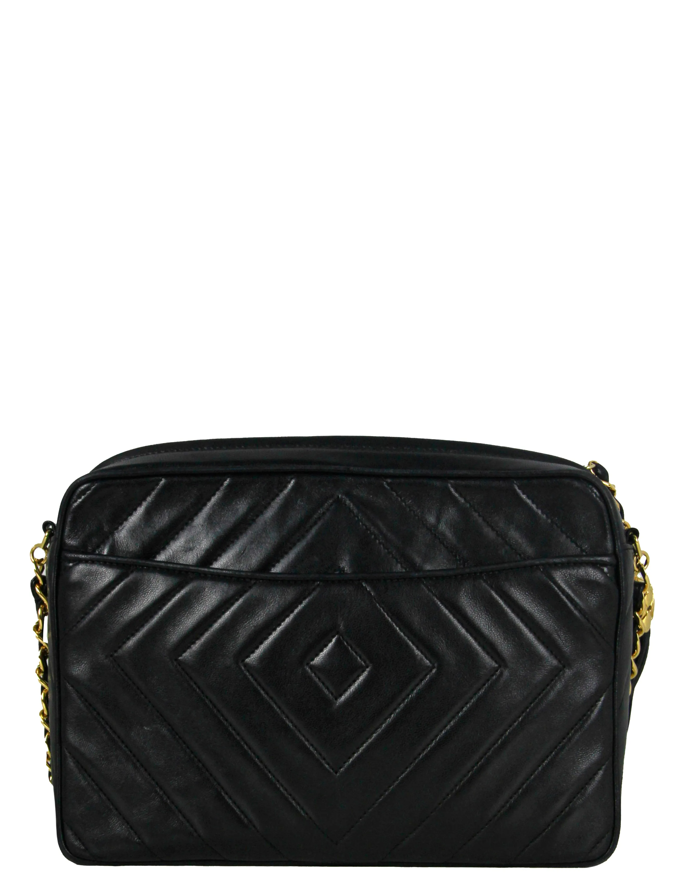 Chanel Vintage Black Lambskin Leather Diamond Quilted Camera Bag
