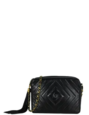 Chanel Vintage Black Lambskin Leather Diamond Quilted Camera Bag