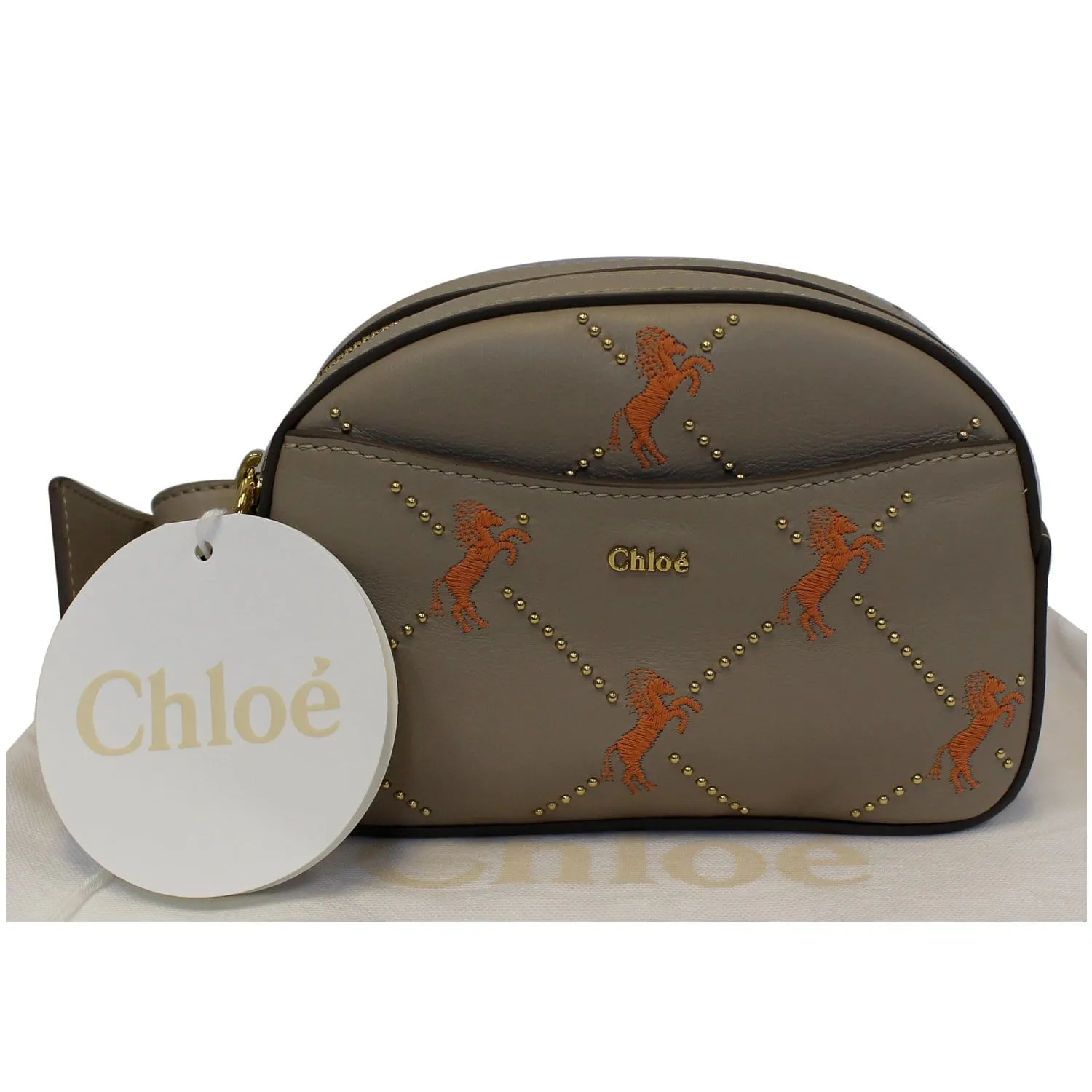 CHLOE Embroidered Little Horses Leather Belt Bum Bag Pastel Grey - Last Call