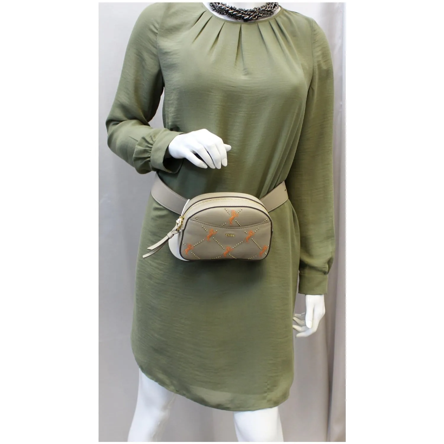 CHLOE Embroidered Little Horses Leather Belt Bum Bag Pastel Grey - Last Call