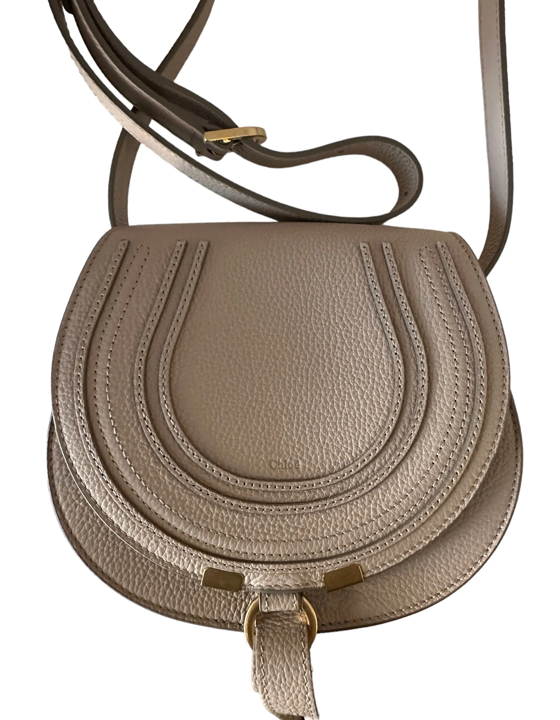Chloe Nomad Beige Leather Small Marcie Saddle Crossbody Bag