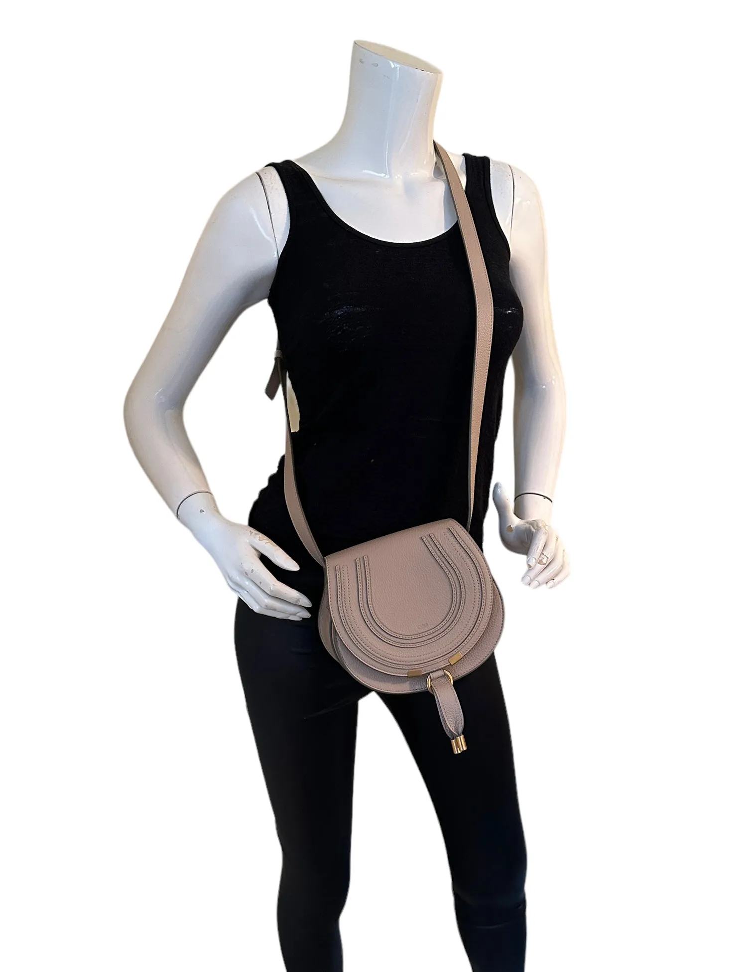 Chloe Nomad Beige Leather Small Marcie Saddle Crossbody Bag
