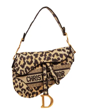 Christian Dior 2021 Mizza Embroidery Leopard Print Saddle Bag