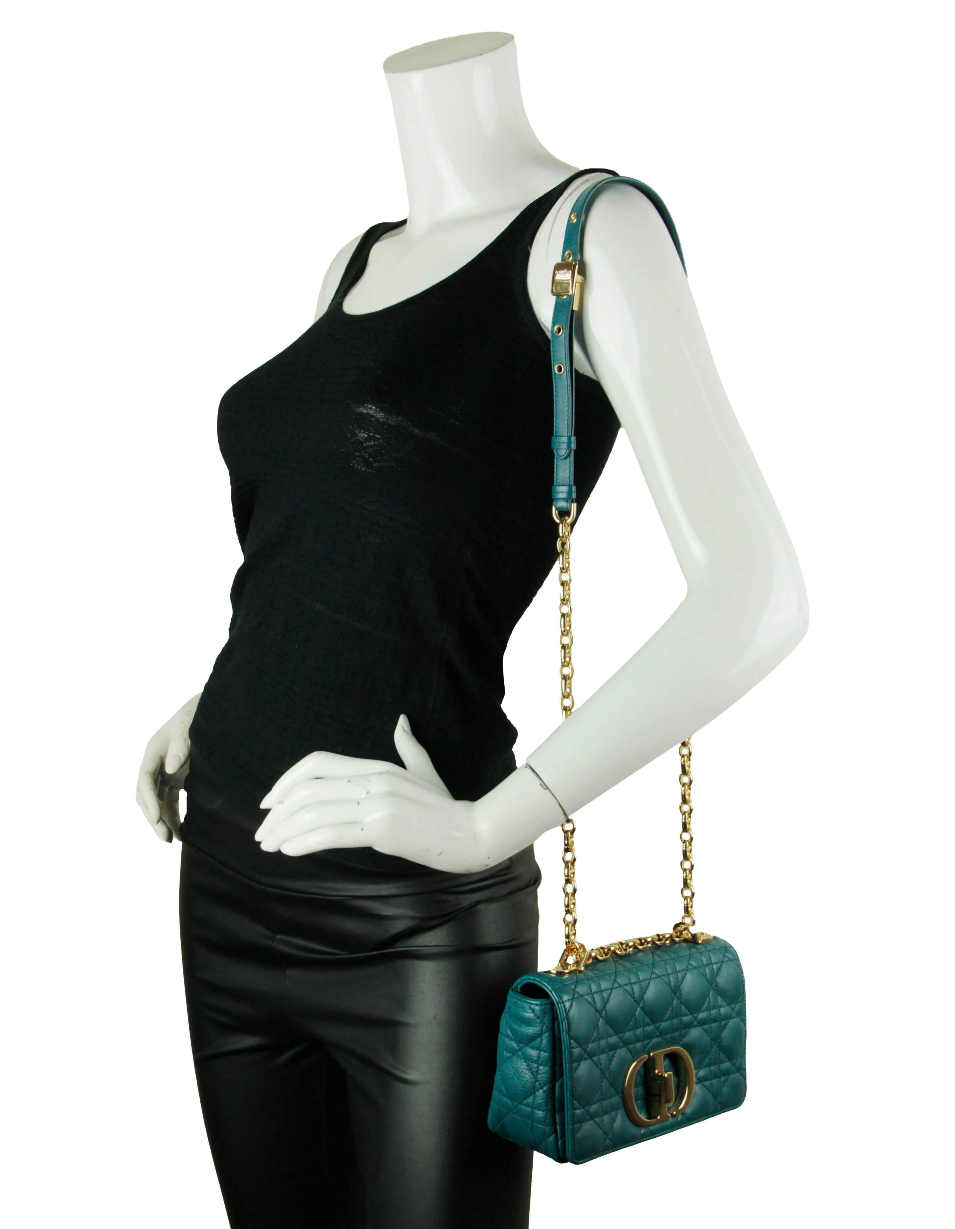Christian Dior Teal Leather Cannage Small Caro Bag