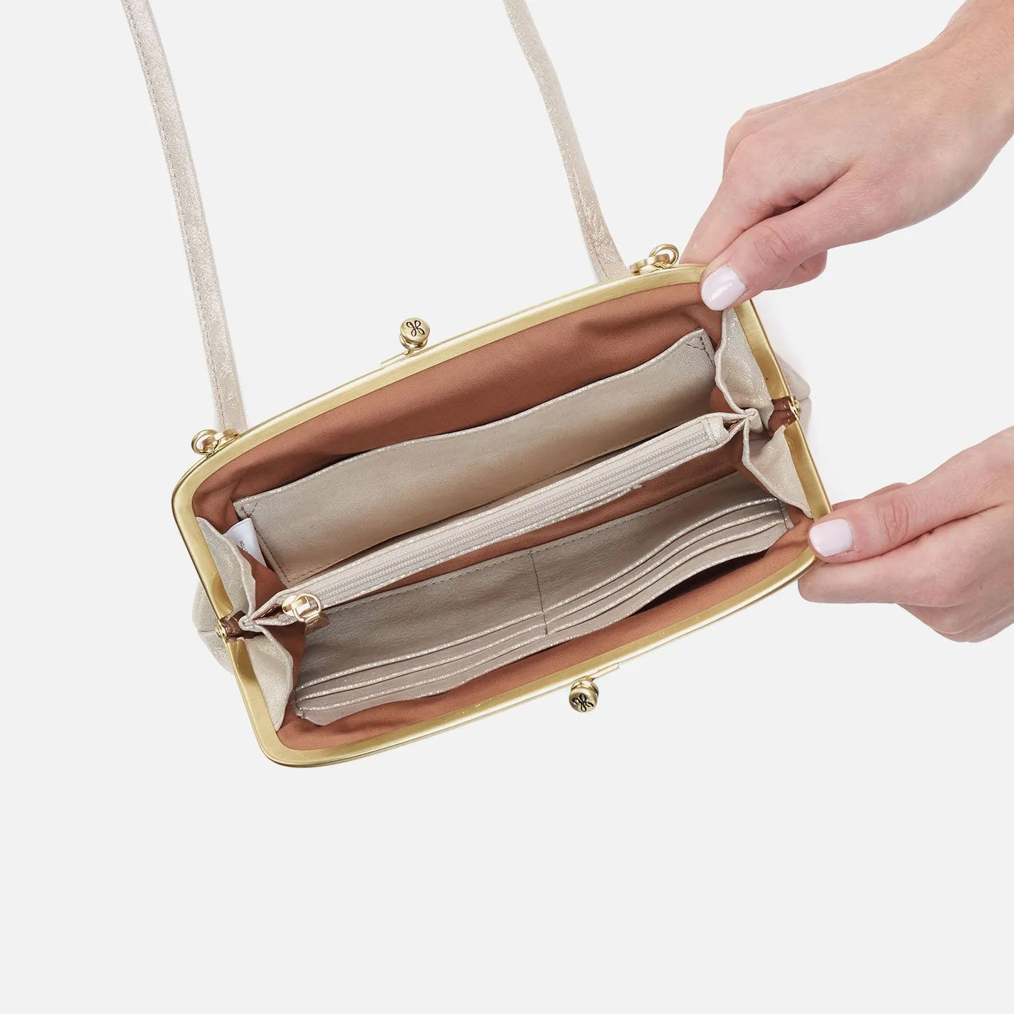 Cora Wallet Crossbody In Metallic Leather - Sand Shimmer