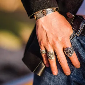 Cuff, Sterling Silver with Copper Skulls, Hand Engraved CB-08