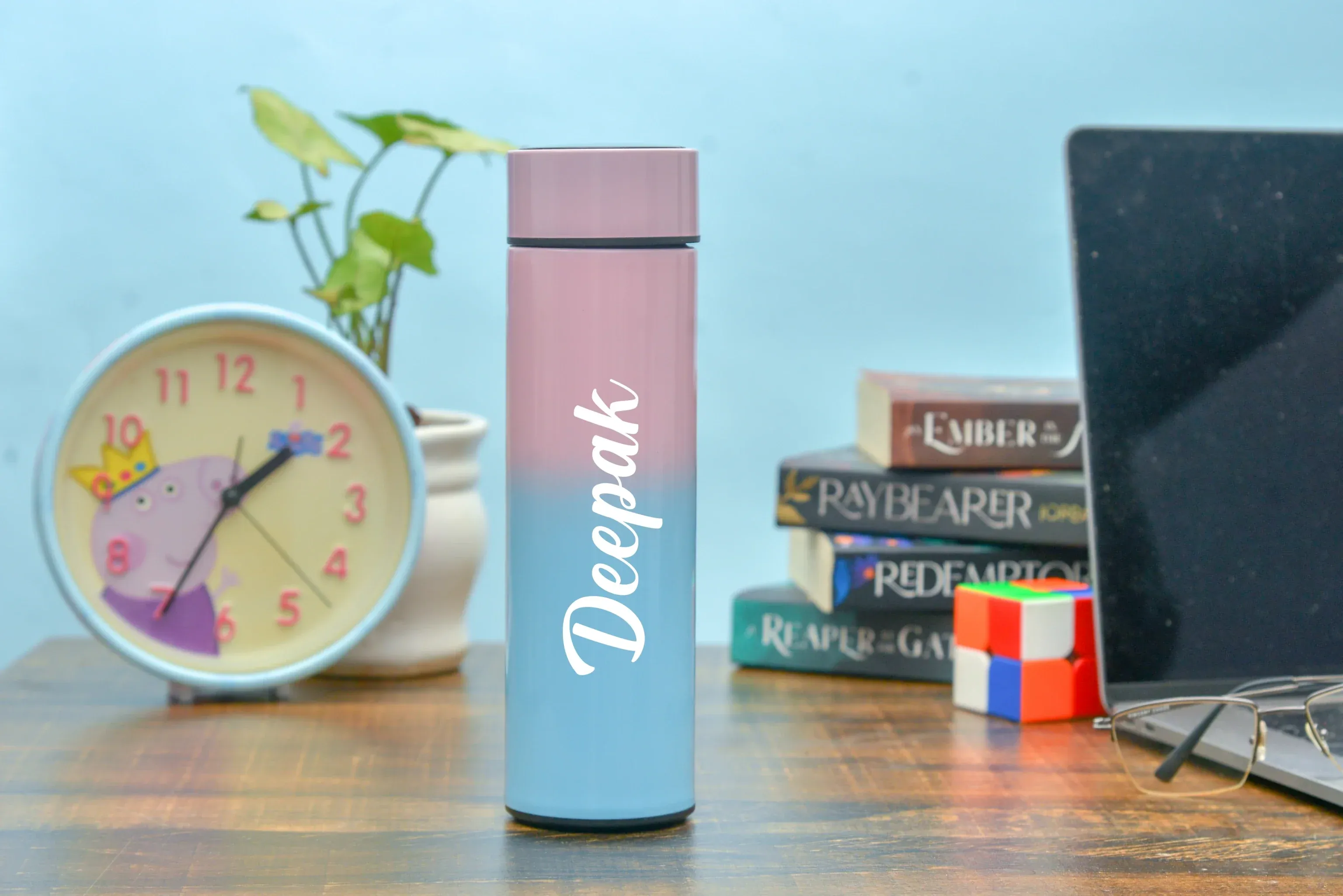Customized Bottle with Temperature display - Pastel Shade 1 & All in One Men's Combo (2 pcs) - Grey