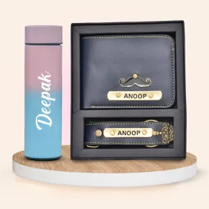 Customized Bottle with Temperature display - Pastel Shade 1 & All in One Men's Combo (2 pcs) - Royal Blue