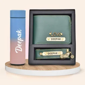 Customized Bottle with Temperature display - Pastel Shade 2 & All in One Men's Combo (2 pcs) - Olive Green