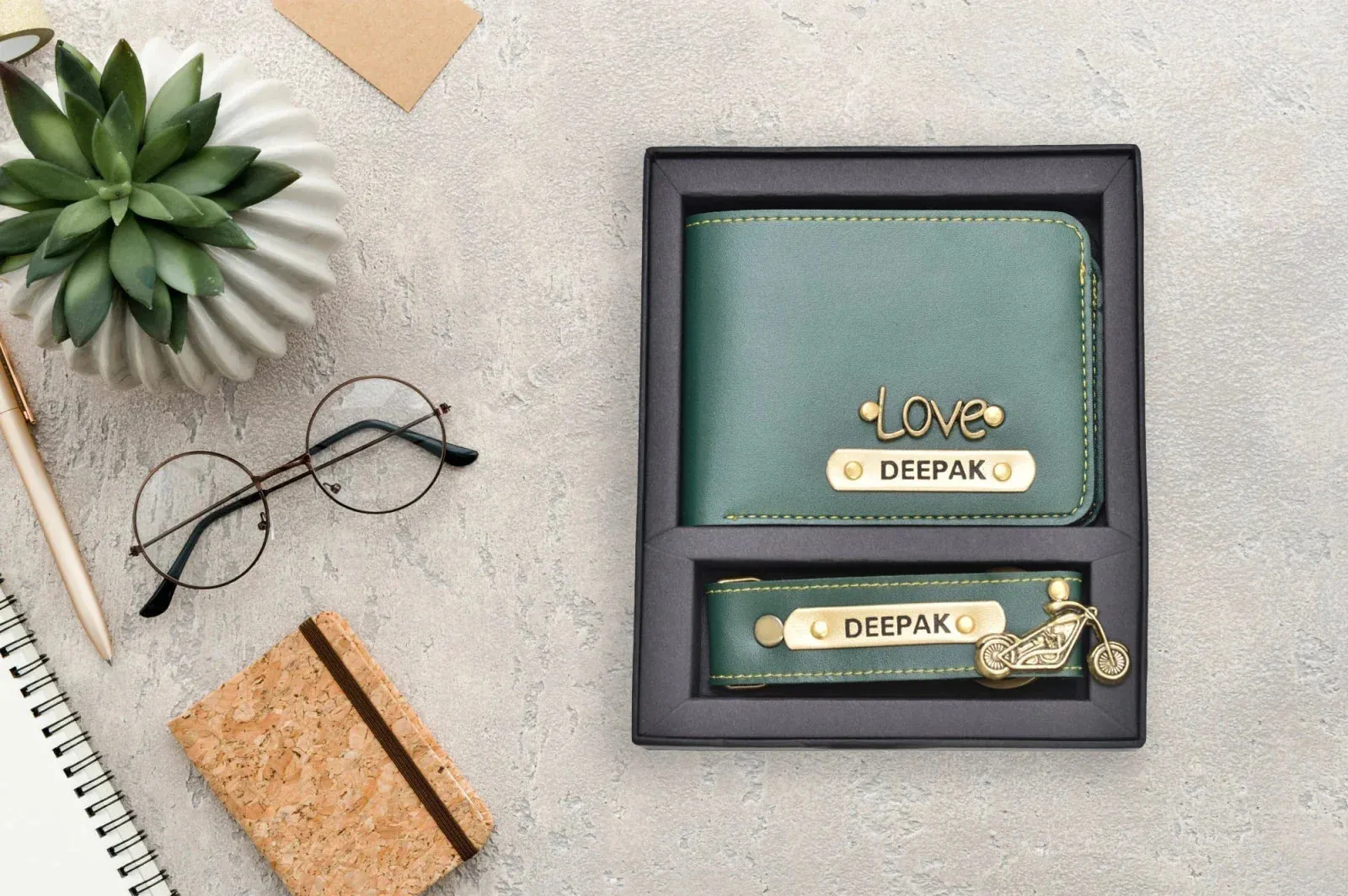 Customized Bottle with Temperature display - Pastel Shade 2 & All in One Men's Combo (2 pcs) - Olive Green