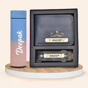 Customized Bottle with Temperature display - Pastel Shade 2 & All in One Men's Combo (2 pcs) - Royal Blue