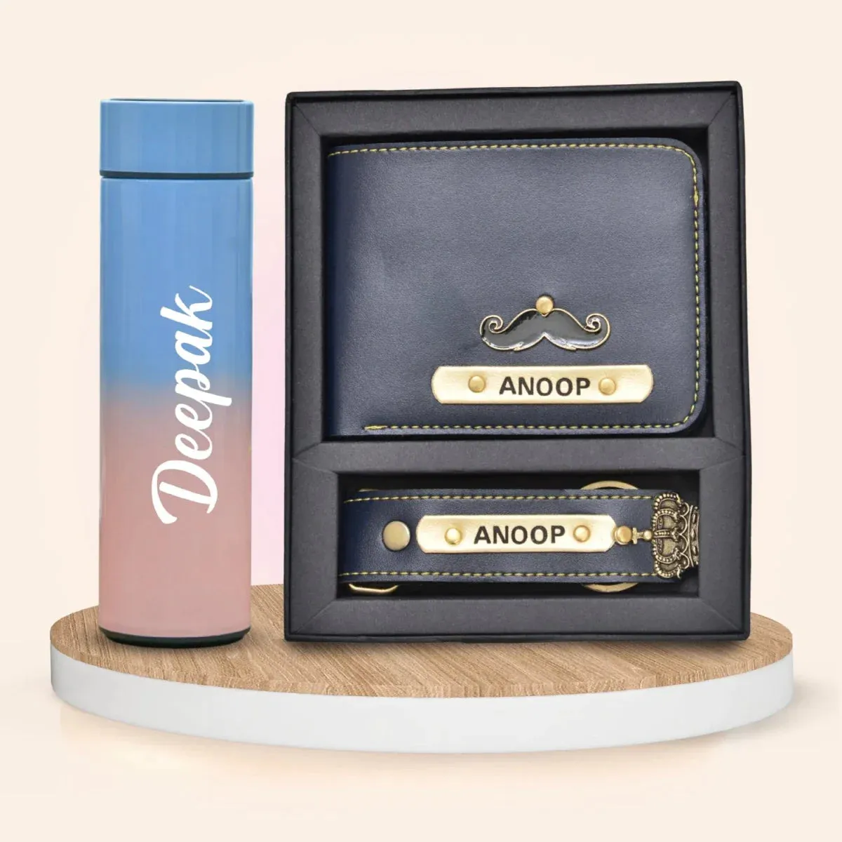 Customized Bottle with Temperature display - Pastel Shade 2 & All in One Men's Combo (2 pcs) - Royal Blue
