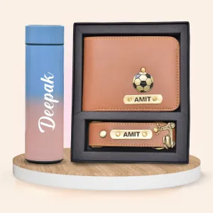 Customized Bottle with Temperature display - Pastel Shade 2 & All in One Men's Combo (2 pcs) - Tan