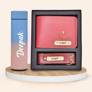 Customized Bottle with Temperature display - Pastel Shade 2 & All in One Men's Combo (2 pcs) - Wine