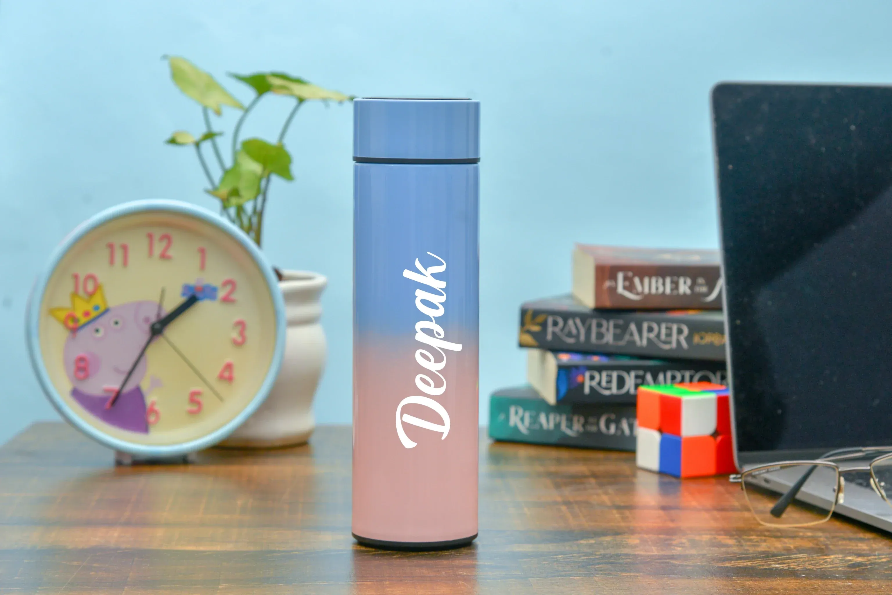 Customized Bottle with Temperature display - Pastel Shade 2 & All in One Men's Combo (3 pcs) - Brown