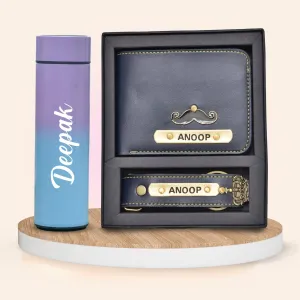 Customized Bottle with Temperature display - Pastel Shade 3 & All in One Men's Combo (2 pcs) - Royal Blue