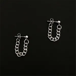 Dark Grey Metal Chain Earrings