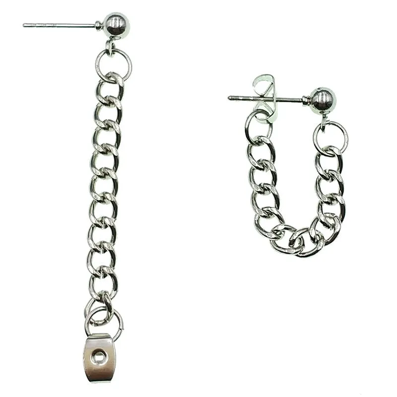 Dark Grey Metal Chain Earrings