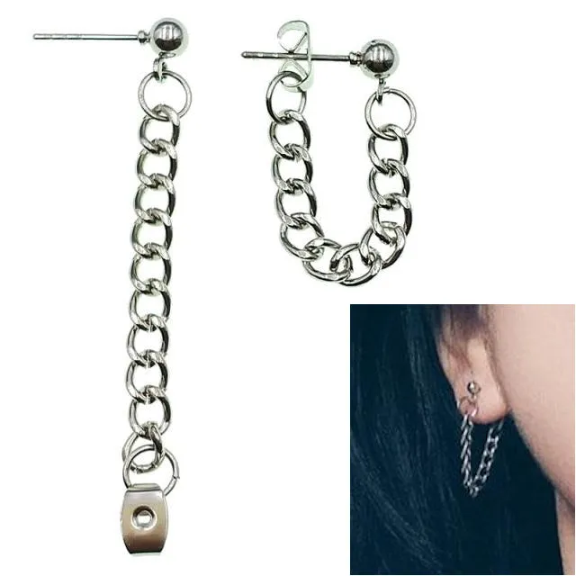 Dark Grey Metal Chain Earrings