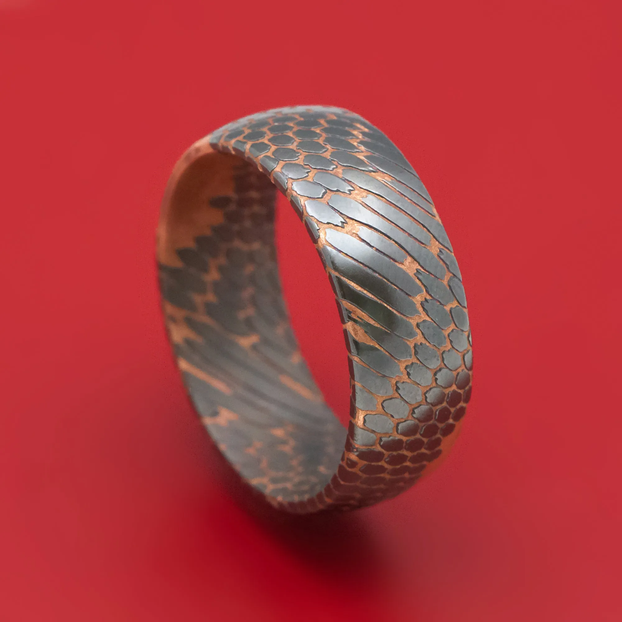 Darkened Superconductor Men's Ring Custom Made Titanium-Niobium And Copper Band