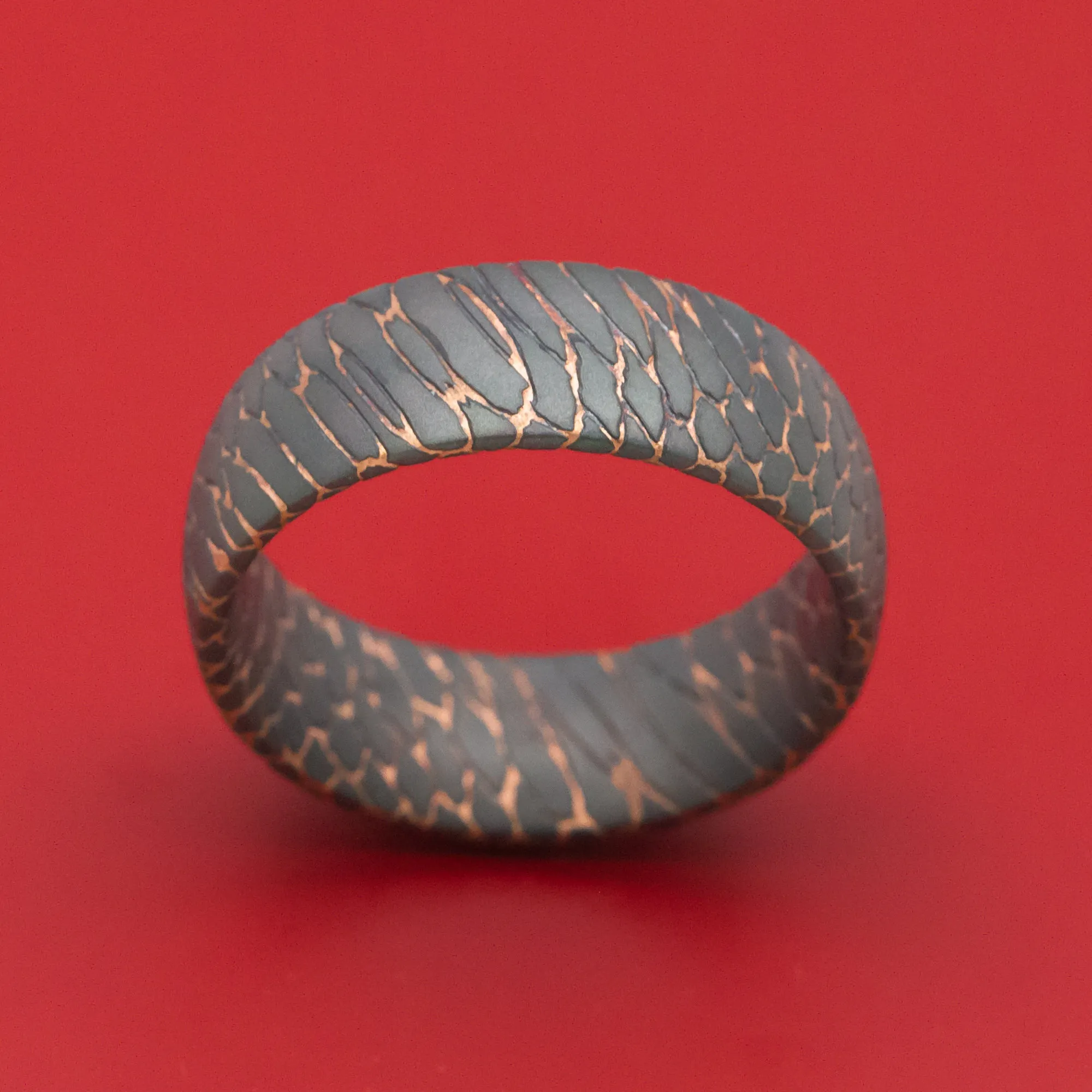 Darkened Superconductor Men's Ring Custom Made Titanium-Niobium And Copper Band