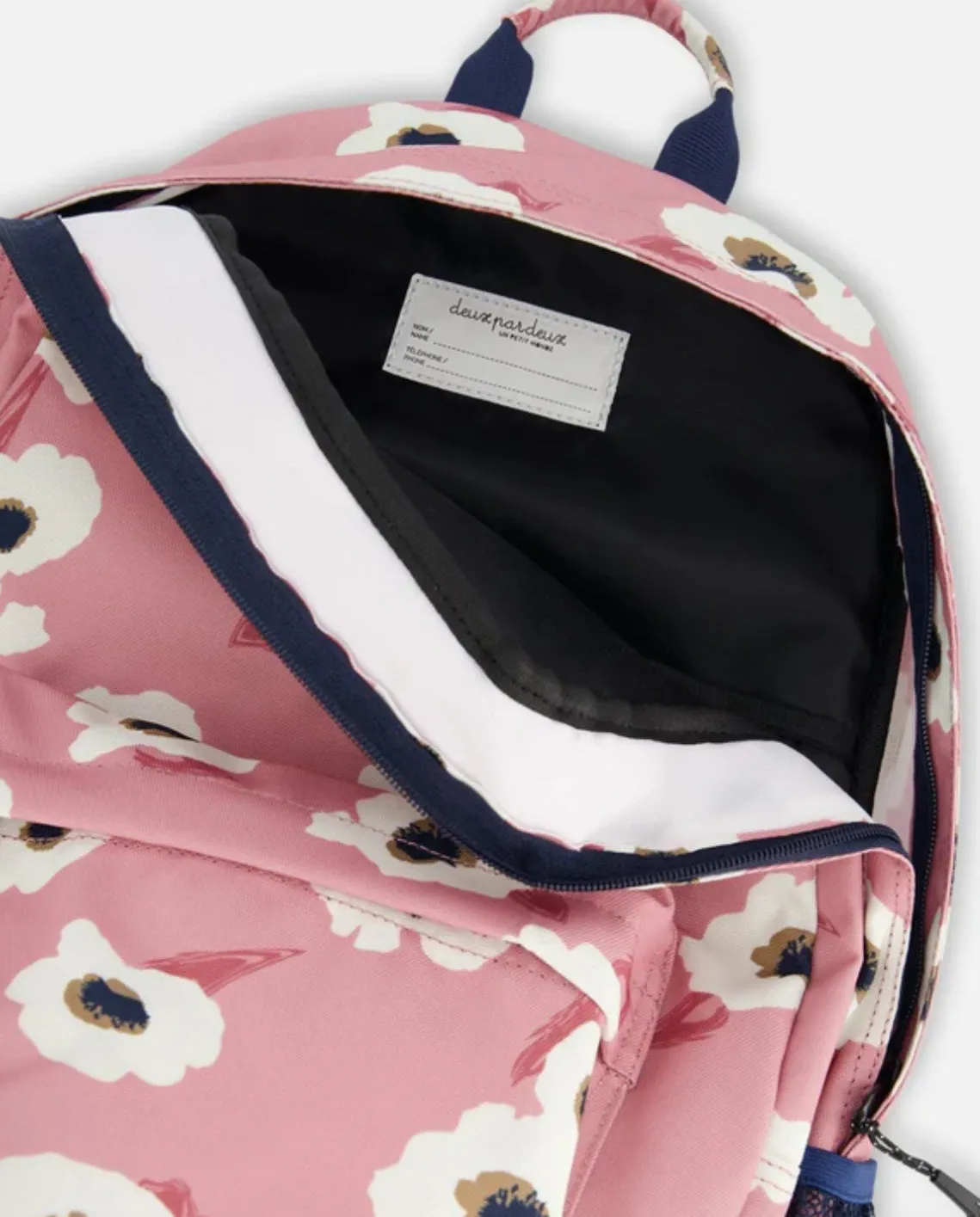 Deux Par Deux Backpack Pink Printed Off White Flowers