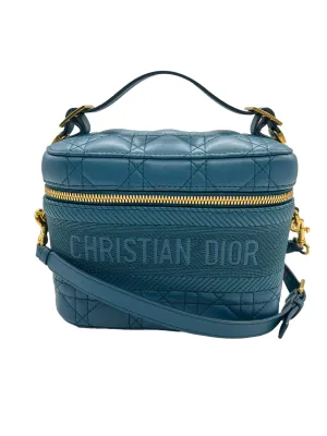 Dior Teal Lambskin Small Cannage Diortravel Vanity Case
