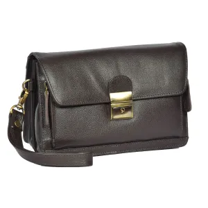 DR314 Lockable Leather Wrist Bag Brown