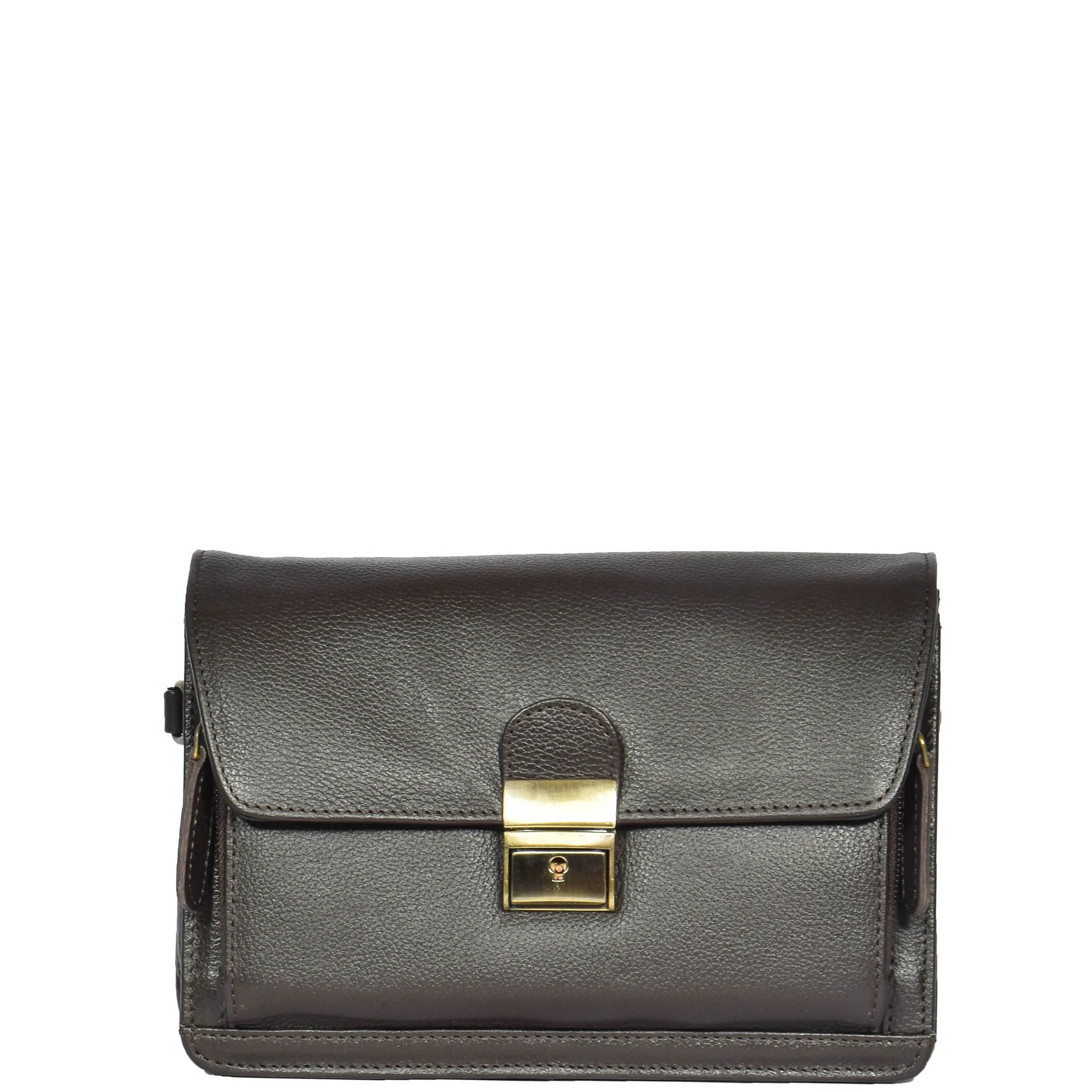 DR314 Lockable Leather Wrist Bag Brown