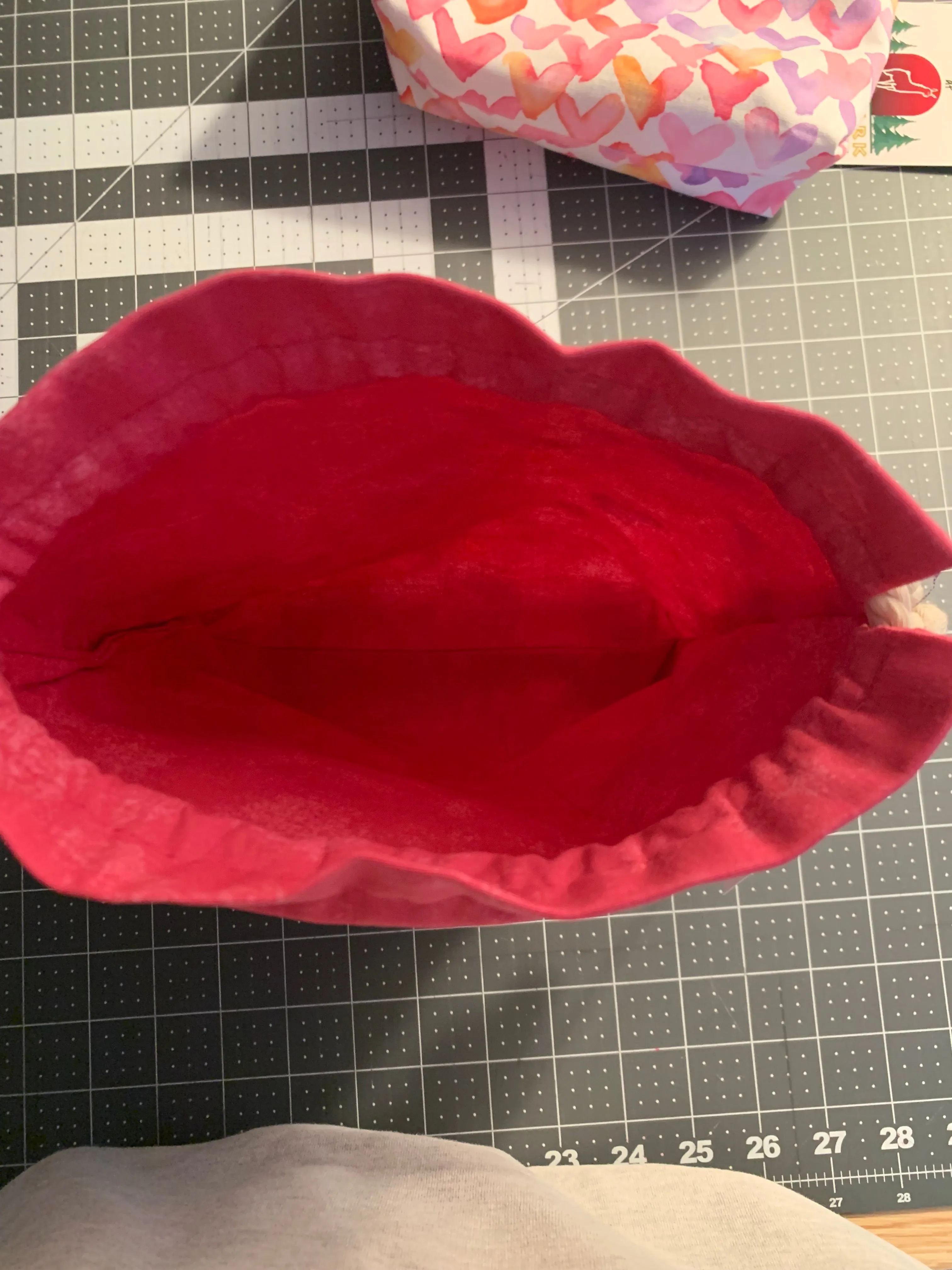 Drawstring Project Bag by Rose (MEDIUM) - PASTEL HEARTS with Bright Pink