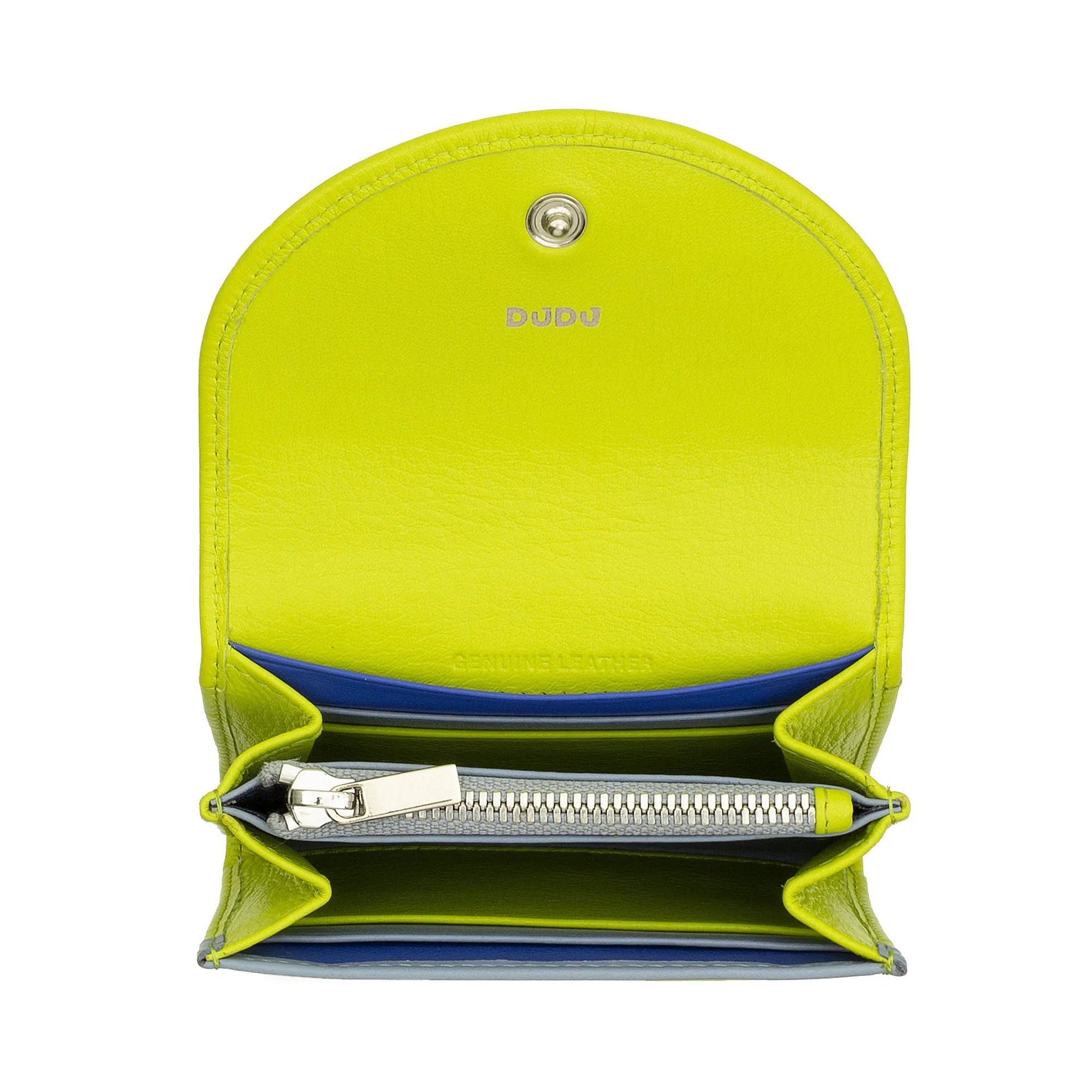 DUDU Mini Women's Slim Portfolio In Vera Leather with Zip holder, button closure, compact colored wallets