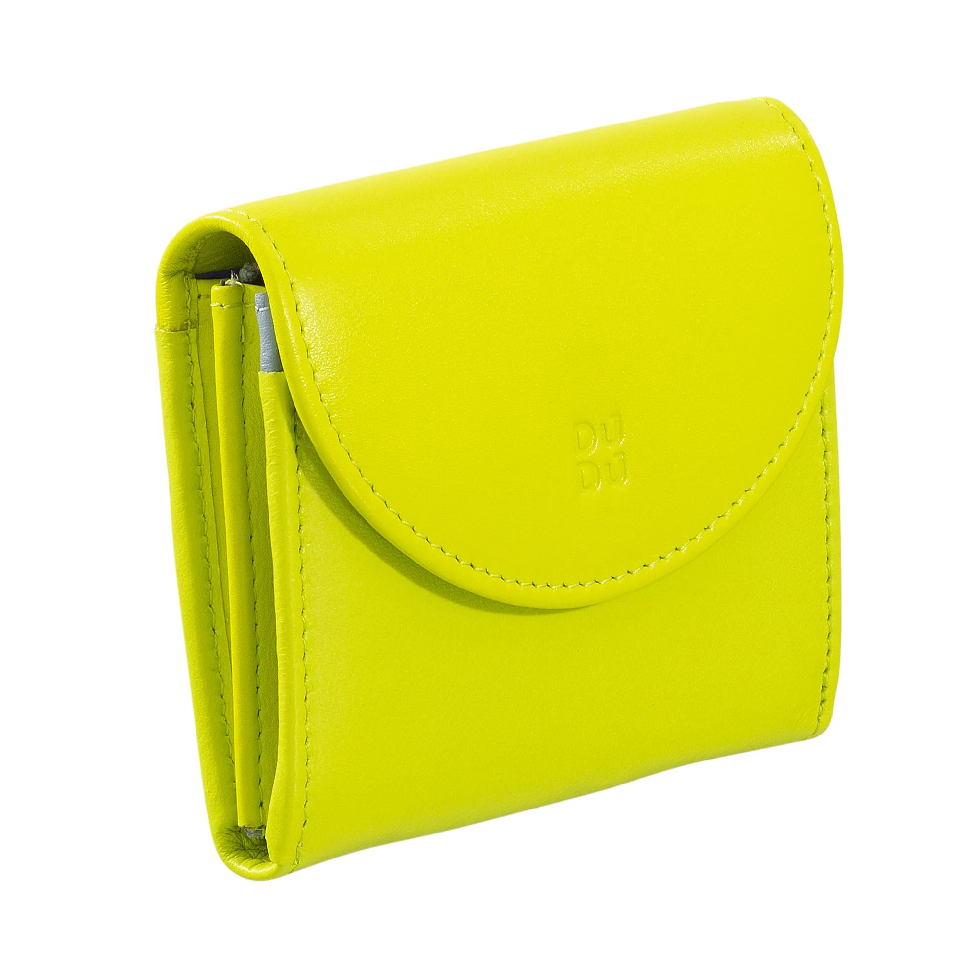 DUDU Mini Women's Slim Portfolio In Vera Leather with Zip holder, button closure, compact colored wallets